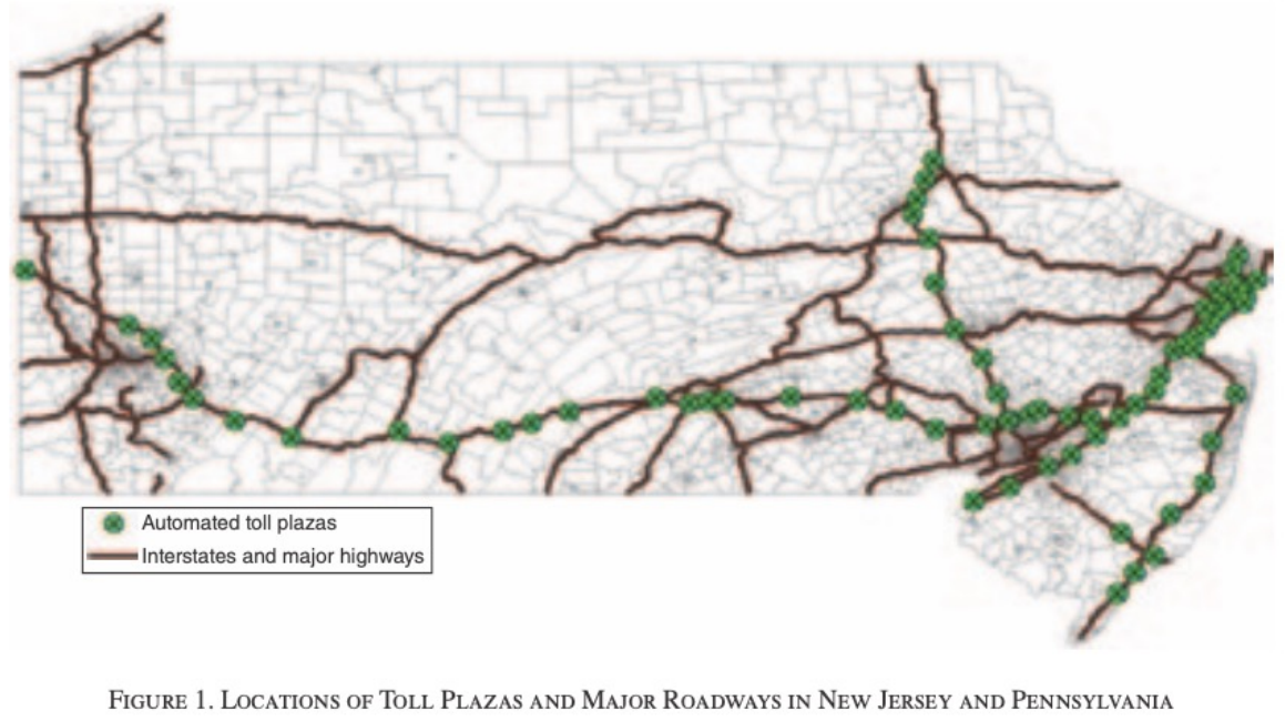 Currie and Walker map of toll plazas and major roads.
